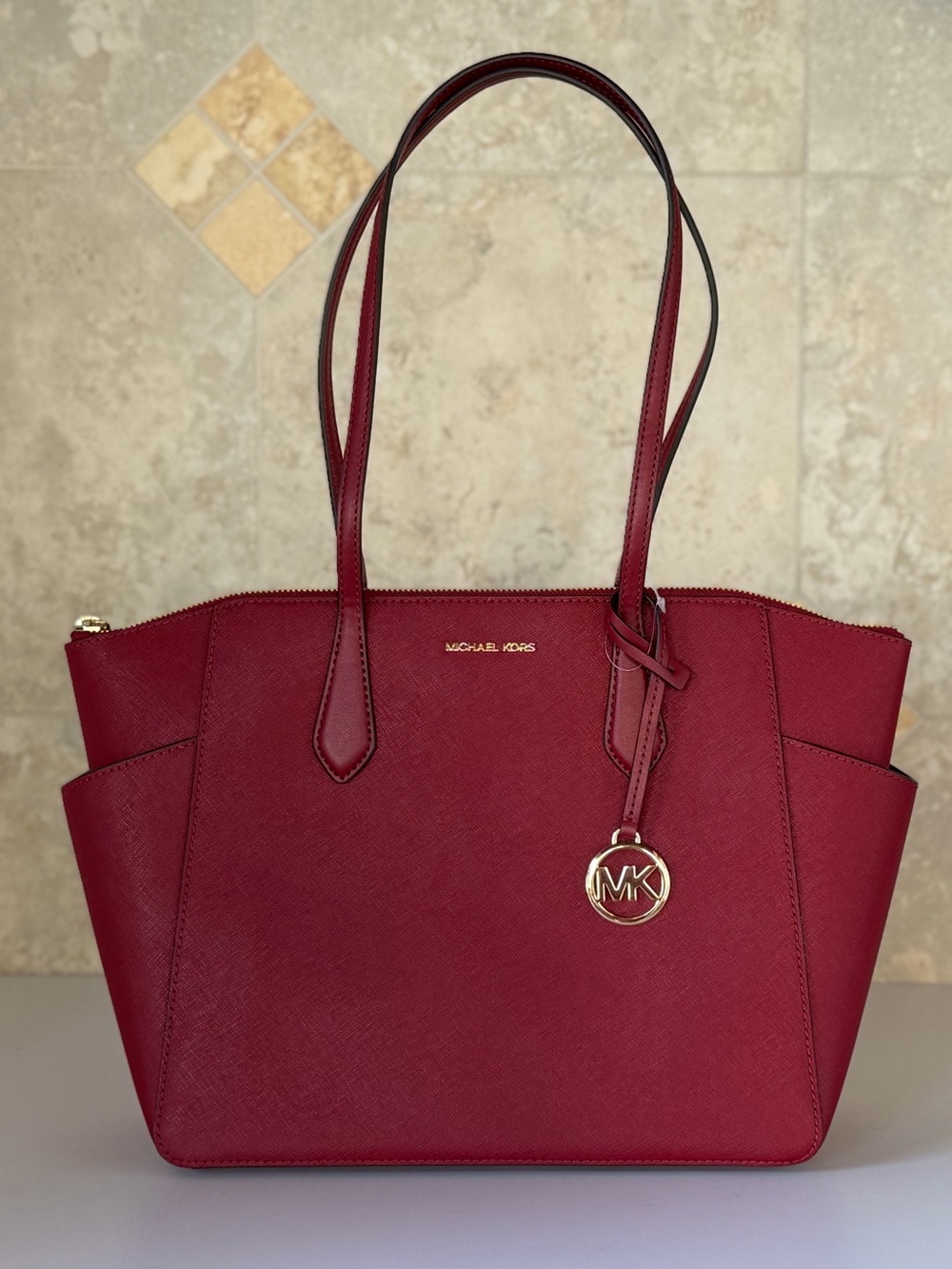 Michael Kors Marilyn MD Tote Shoulder Bag Cherry